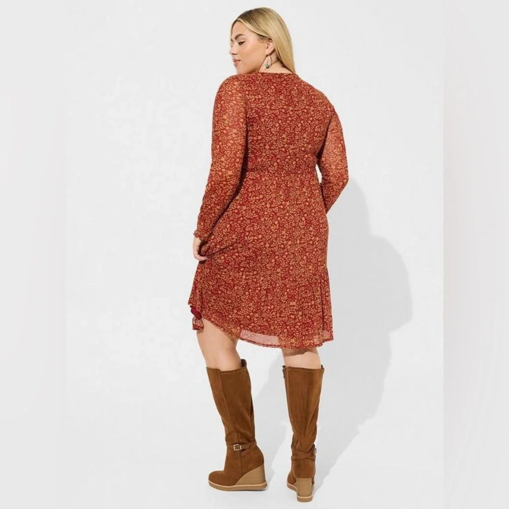 Torrid Red Floral Mesh Mini Dress - Picture 3 of 12